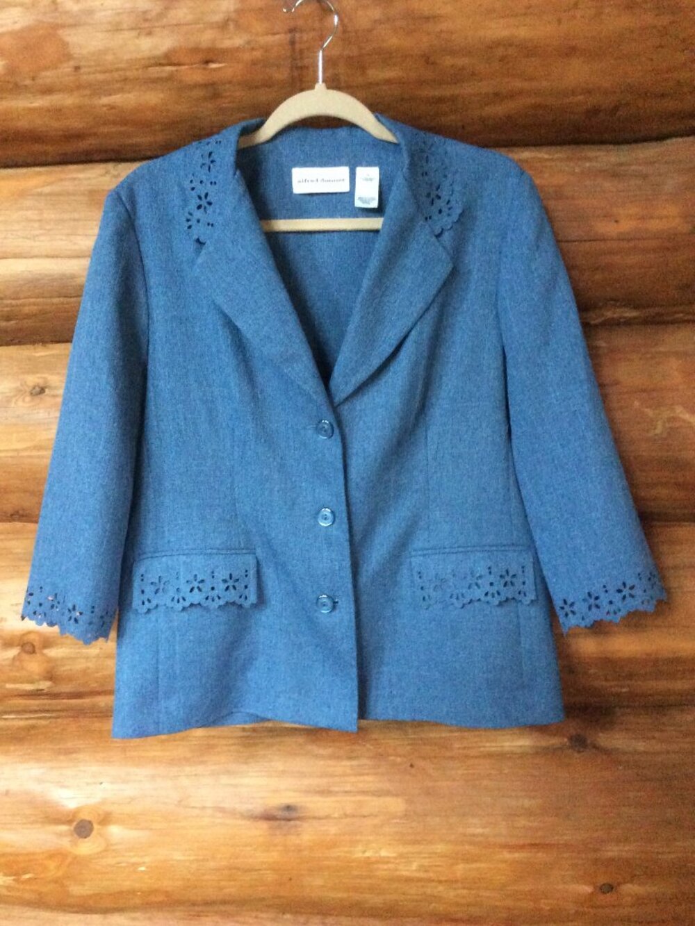 Alfred Dunner Blue Cut Out Scalloped Edge Feminine Blazer Jacket Size 10